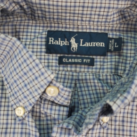 Ralph Lauren Mens Button Down Shirt Blue Plaid Classic Fit Short Sleeve Large - Picture 2 of 6